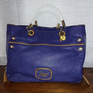 Guess-Blue leather accordion bag